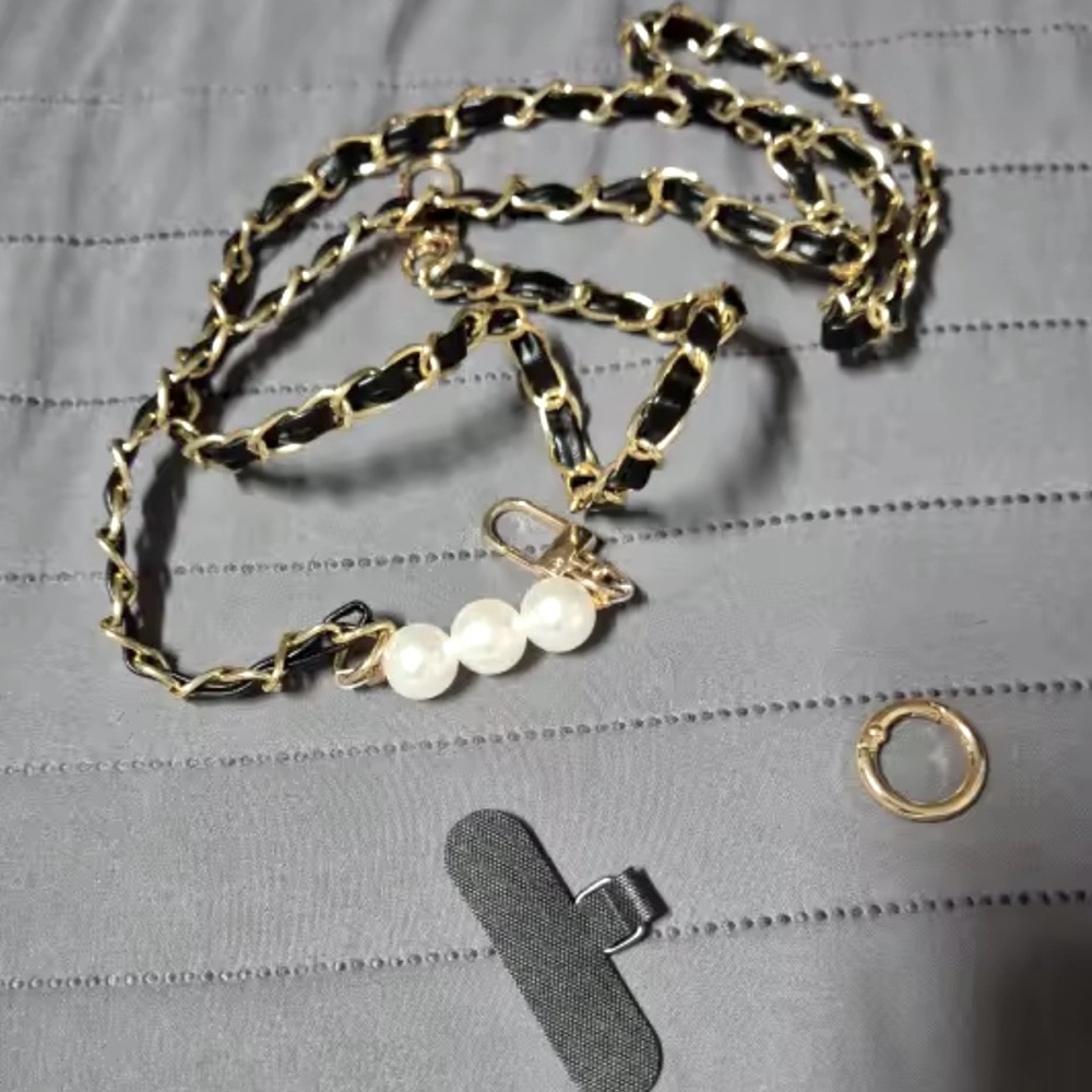 Black OR Red and Gold Phone Lanyard with Pearl Detail - Picture 7 of 8